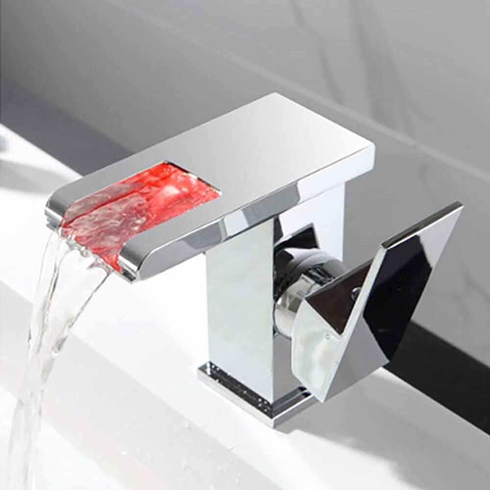 Robinet cascade LED anti-gaspillage en laiton pour bassin carré