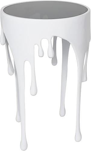 Miniatura 15 de Deco 79 Mesa de acento de goteo de fusión abstracta de metal de aluminio con diseño fundido y parte superior de vidrio sombreado, 16 pies x 16 pies