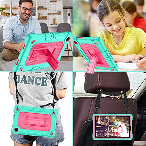 Fiewesey For Tcl Tab 8 Le Tablet Case,With Shoulder Strap Soft Silicone&Hard Back Hybrid Shockproof Kids Friendly Case For Tcl Tab 8 Le(Model:9137W)/Tcl Tab 8 Wifi(Model:9132X) (Green/Pink) #TOP6