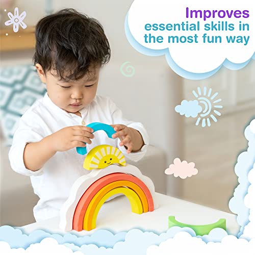 Bimi Boo Wooden Rainbow Stacking Toy Rainbow Stacker , Rainbow Blocks