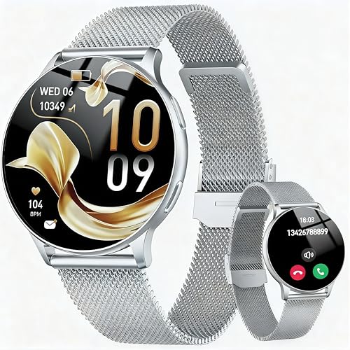 Smartwatch Damen Telefonfunktion Fitness Tracker Damen Menstruationszyklus Pulsuhr Schlafmonitor SpO2 1.32AMOLED Smart Watch 120+Sportmodi Fitness Watch IP68 Wasserdicht Uhr für iOS Android Silber