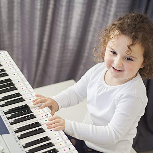 Matogle Bunte Klavier Noten Aufkleber Klaviertasten Piano Sticker for Keys für 37/49/54/61/88 Tasten Transparent und Abnehmbar Klavieraufkleber Keyboard Tastenbeschriftung für Klavier Lernen Anfänger
