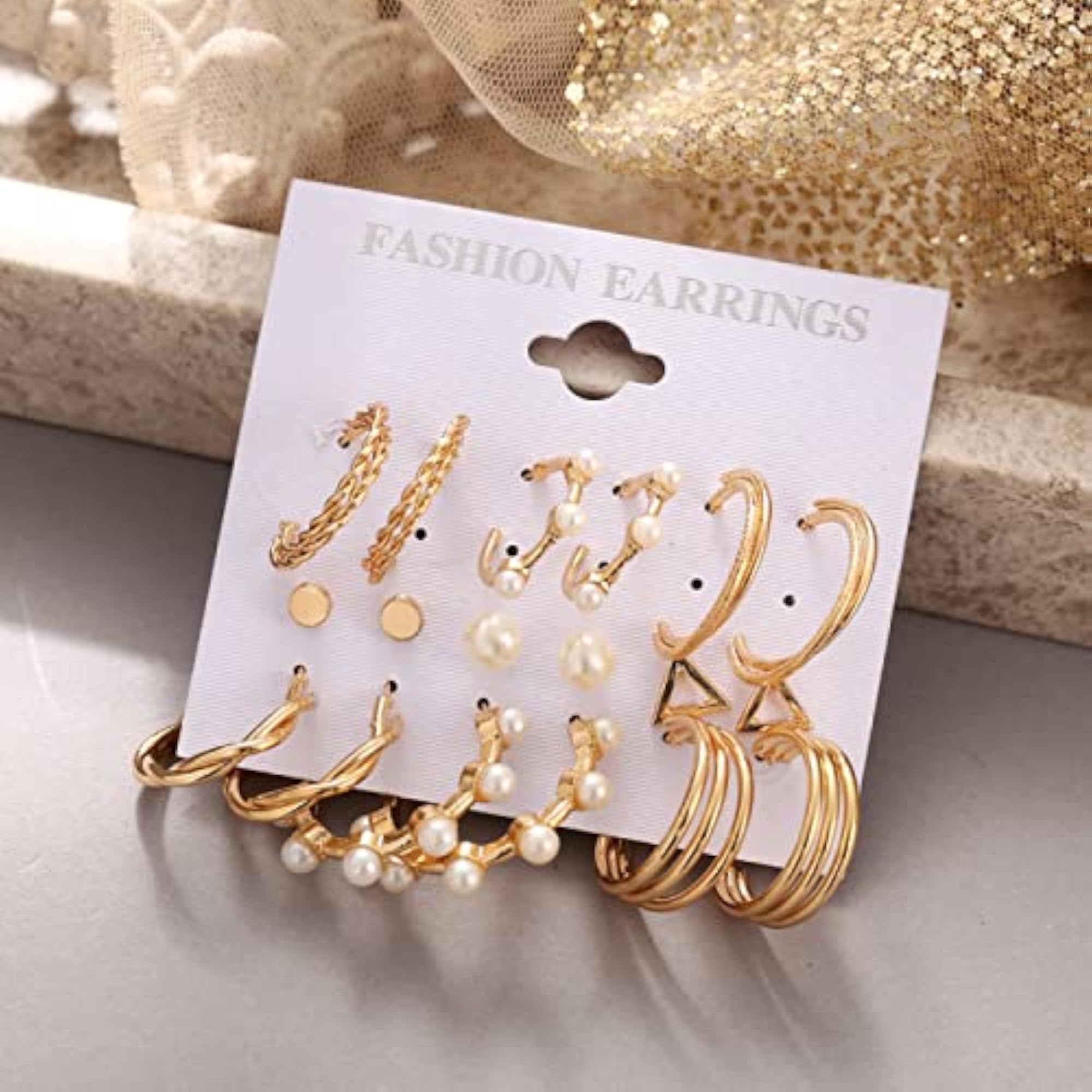 14 Pair Pearl Drop Hoop and Stud Earrings Combo for Women
