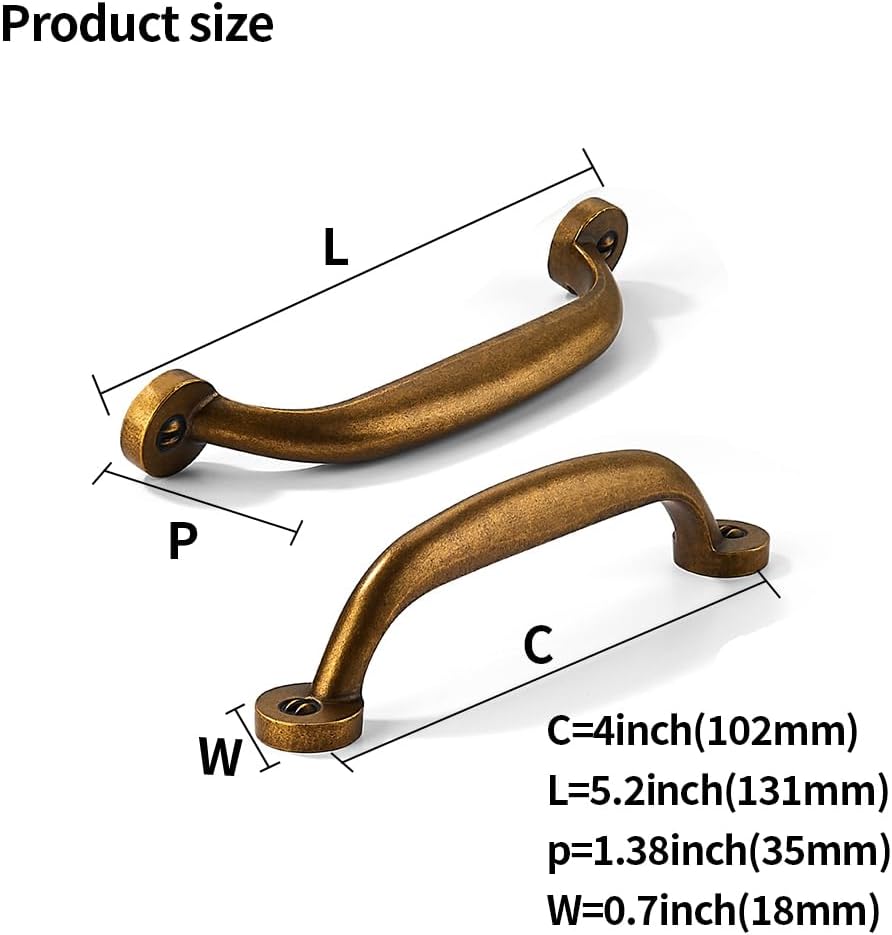 10 Pack 4 inch Hole Center Antique Brass Vintage Aged Old Cabinet Pulls - Heavy Duty Solid Drawer Hardware Handles Kitchen Vanity Bathroom Handles