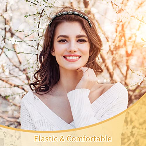 Amcami 5Pcs Beaded Headband Rhinestone Headbands For Women Elastic Headband Women Headbands Handmade Crystal Beaded Hairbands For Girls Vintage Hair Accessories Party Daily Headwear #TOP2