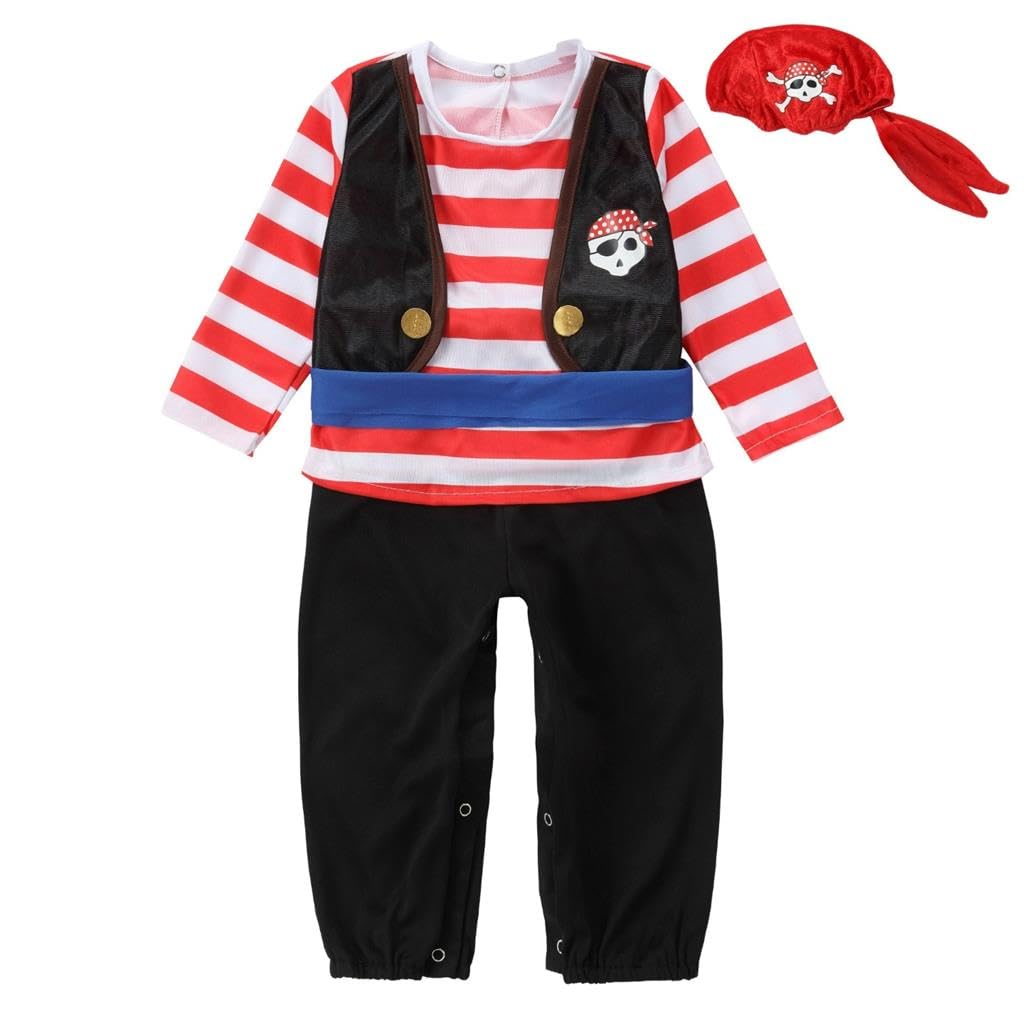 Lito Angels Pirate Captain Fancy Dress Up Costume Outfit Set including Bandana for Kids Boys Age 3-6 Months