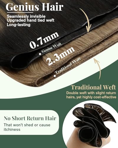 Image of Ugeat 24 Inch Genius Weft Hair Extensions Brown Balayage 80G #4 /18 /4 | Genius Weft Human Hair Extensions, Dark Brown Mix Ash Brown Balayage, Real Human Hair, Natural Looking