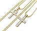 Egyptian Iced Out Ankh, Cross Pendant 20",24", 30" Box Chain 2 Necklace Set in Gold Tone (20"+ 24" Box Chain Set)