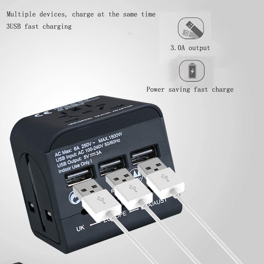 Universeller Reiseadapter mit 3 USB-Ladeanschlüssen für Uns, Eu, Uk, Aus, Europa, Handywelt, internationaler Reisesteckeradapter