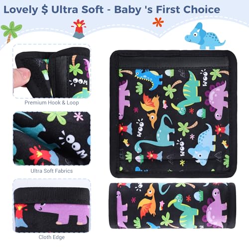 Image of COOLBEBE Car Seat Straps Shoulder Pads for Baby Kids, Super Soft Seat Belt Covers for All Car Seats /Pushchair /Stroller /High Chair, Dinosaur Style, Polyester Material