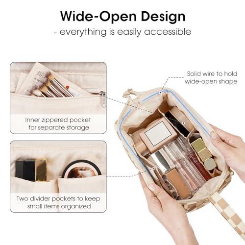 Image of Narwey Travel Makeup Bag Toiletry Bag, Wide Open Cosmetic Bag for Women