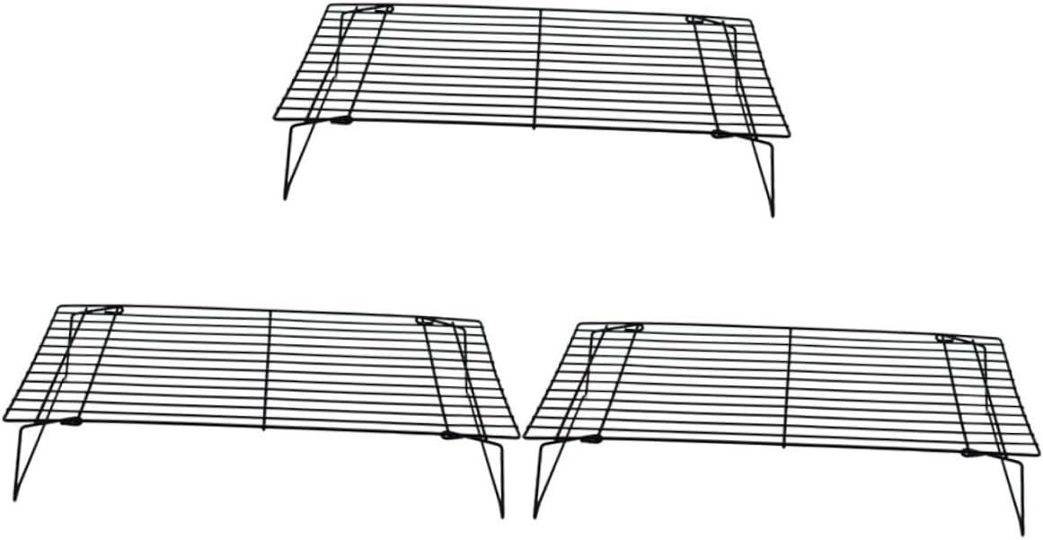 Cabilock 3Pcs Folding Cooling Rack Multi Function Baking Supply for Cooking Grilling and Cooling Carbon Steel Non Stick for Cakes and Cookies