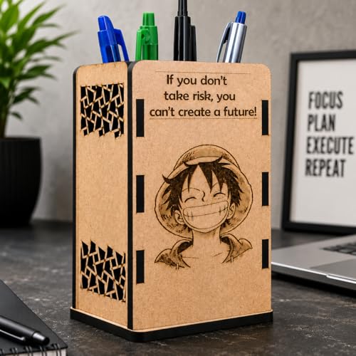 Image of SKARSA INNOVATIONS Monkey D Luffy Wooden Pen Stand | Anime Pencil Holder for Study Table | One Piece Desk Accessories