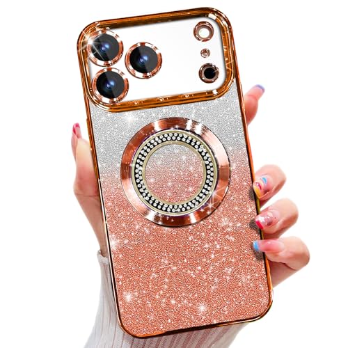 Misscase für iPhone 17 Pro/iPhone 18 Pro Hülle, kompatibel mit MagSafe, mit Kameraschutz, Glitzer TPU Handyhülle, Niedliche Phone Case für Frauen und Mädchen Orange
