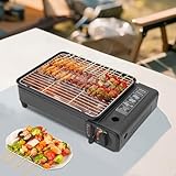 Gaskochfeld Campingkocher, 2.2KW Gaskocher mit Grillnetz, 0.25-0.3 MPa Tragbarer Barbecue Grill...