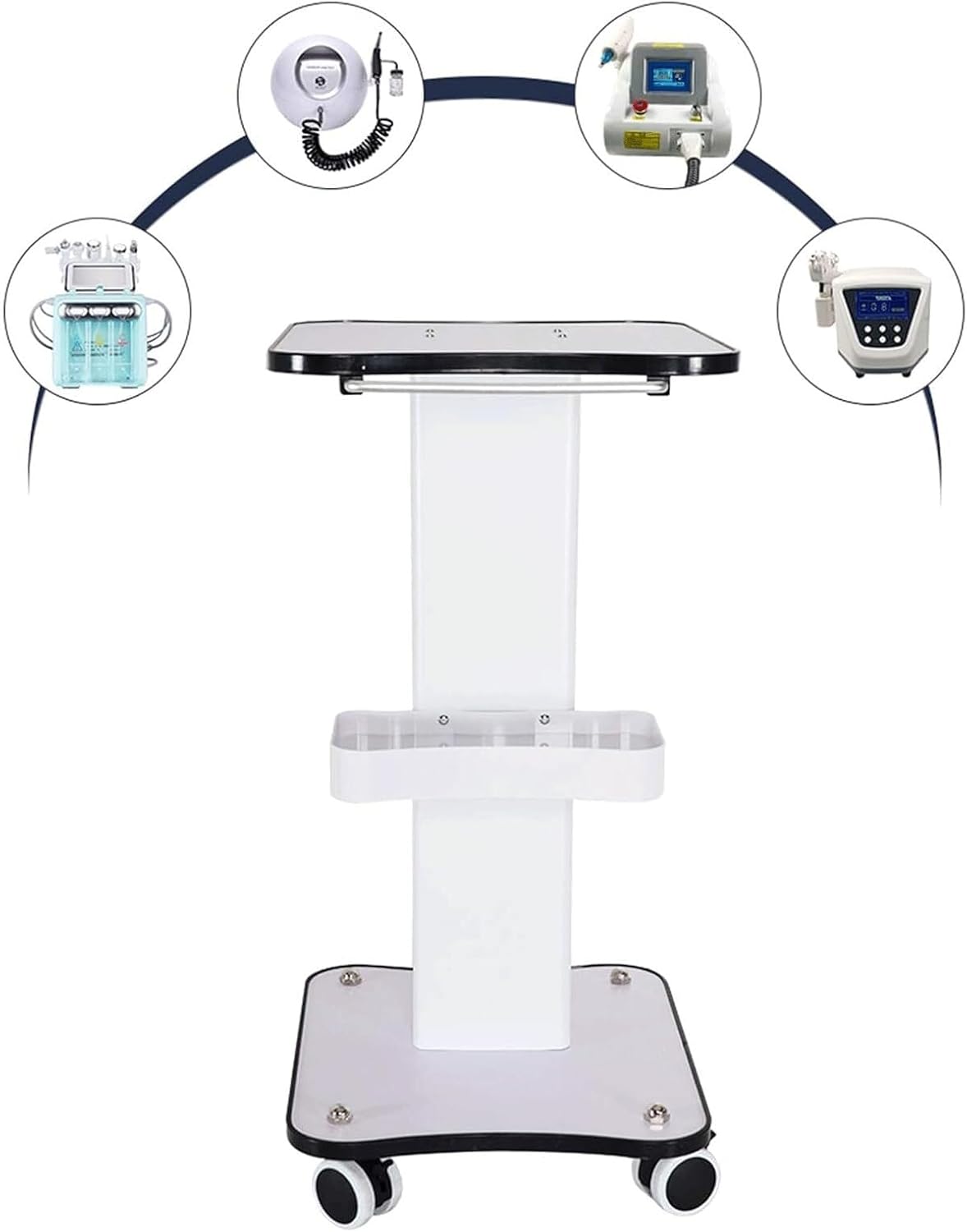 Salon Trolley Spa Cart with 3 Layers, Rolling Beauty 360° Swivel Wheels for Salons, Spas, and Professionals, White & Black