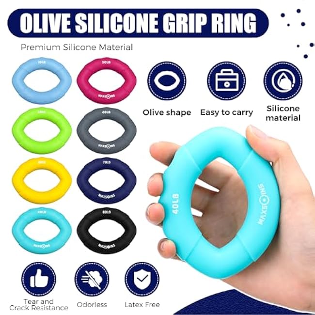 8 pcs Hand Strengthener Grip Ring - Forearm Ring Hand Exercisers - Silicone Squeeze Grip for Muscle Strengthening Training Tool - Arthritis Finger Physical Therapy PT Kit Trainer