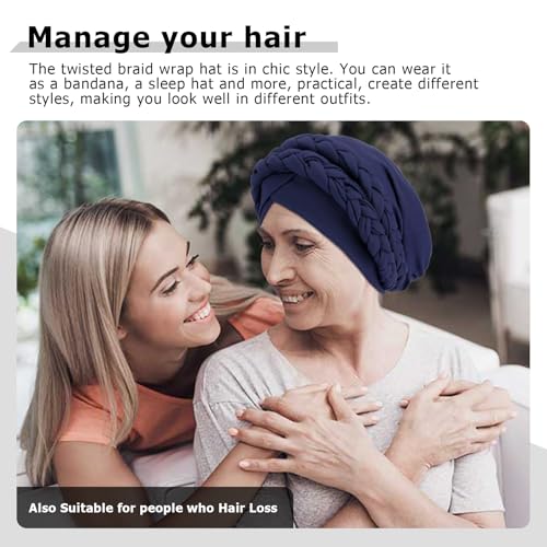 Image of DRESHOW African Women Turban Caps Cotton Beanie Twist Headscarf Pre-Tied Double Twisted Braids Wrap Hat Chemo Cancer Cap