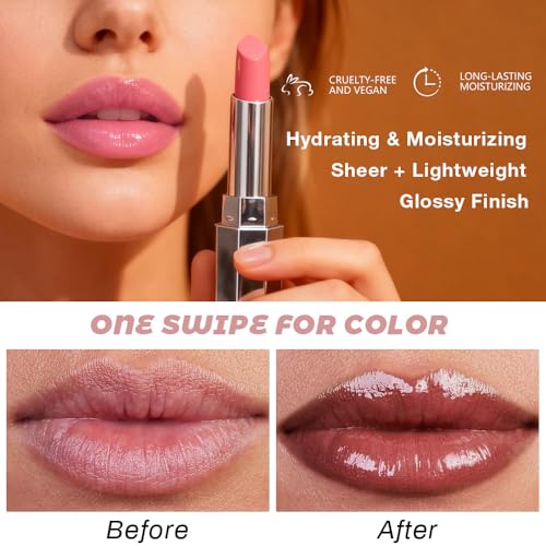 Image of Honey Lipstick Tinted Lip Balm - Shine Moisturizing Lipstick for Women, Natural Nourishing Hydrating Lip Color Gloss Stain for Dry Lips, Tint Sheer Lightweight Makeup, Vegan - 2Pc Black & Pink