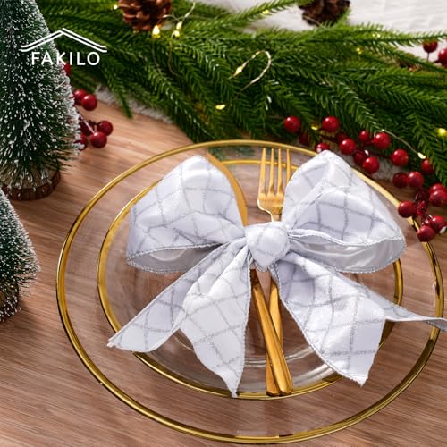 FAKILO Samtband mit Draht, 6,4 cm, silberfarbenes Glitzer-Diamantgitter und metallisches Samtband für Kranz, Weihnachtsbaum, Geschenkverpackung, große Schleifen, Festival-Dekoration – durchgehend 9,1