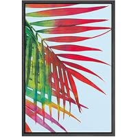 SIGNWIN Framed Canvas Wall Art Bright Red and Green Tropical Palm Leaves with Baby Blue Botanical Plants Watercolor Abstract Modern Colorful for Living Room, Bedroom, Office - 16