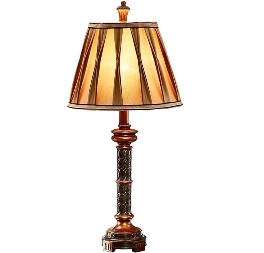 AZHKJKZH Table Lamp Retro Resin Bedside Lamp With Fabric Shade Table Traditional Desk Light Nightstand For Home
