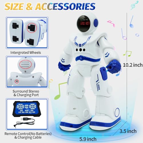 katietoy Robot Kids Toys for 4 5 Years Old Boys Girls, Remote Control Robots Kits, RC Smart Gesture Sensing Toy for Kids Christmas Birthday Gifts for 6 7 8 9 10 11 12 Years Old (BLUE) - Image 3