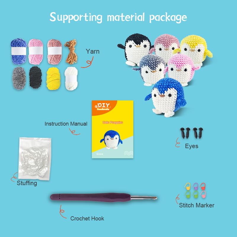 Jeslon Crochet Starter Kit - Beginners Crochet Knitting Kit with Step-by-Step Video Tutorial - Learn to Crochet for New Craft Lovers - Amigurumi Animals Creative DIY Gift for Kids - Grey Penguin - Image 4