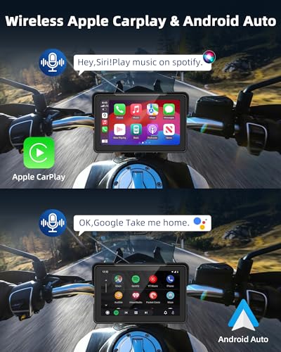 Image of 7 Inch Motorcycle Carplay Motorcycle w Dual 2K Dash Camera Wireless Apple Carplay Android Auto Screen with GPS Navigation for Motorcycles Voice Control Light Sensor Bluetooth IP67 Waterproof
