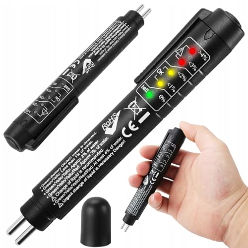 Automotive Brake Fluid Tester Pen – 5-in-1 Detector for DOT3, DOT4, DOT5, ENV6, ENV4, 5-LED Moisture Analyzer, Universal Brake Fluid Oil Tester - Upgraded Version