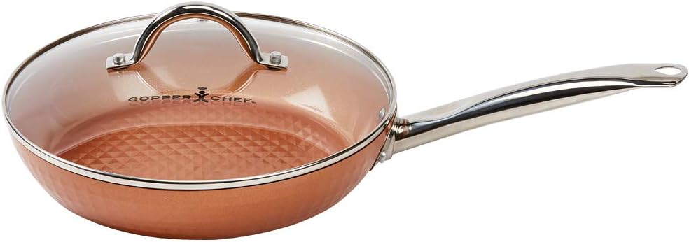 Copper Chef Diamond Frying Pan, 10 Inches - Nonstick Frying Pan Set with Glass Lid, Cerami-Tech Coating, Stainless Steel Induction Plate, 3D Diamond Texture - PTFE & PFOA Free, 850° F Heat Resistant