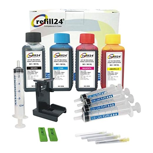 Kit de Recarga para Cartuchos de Tinta HP 901, 901 XL Negro y Color, Incluye Clip y Accesorios + 400 ML Tinta