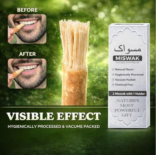 Natural Miswak Stick - 2 Bio Siwak Sticks mit Halter | Kaubare Zahnbürste für Zahnaufhellung & frischen Atem | Umweltfreundlich, biologisch abbaubar & antibakteriell