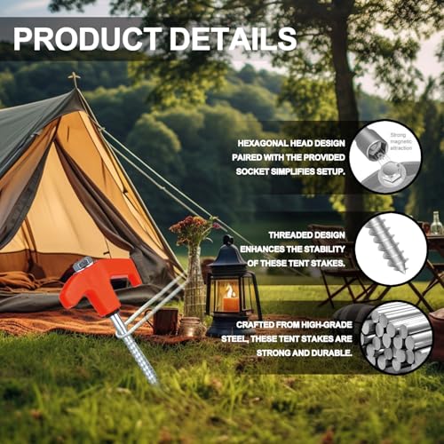 12 Pack de Estacas para Tienda de Campaña, 8 Pulgadas, Metal con Cabeza Hexagonal, Accesorios para Camping (Naranja) miniatura 3