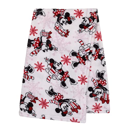 Image of Disney Minnie Mouse White, Red, and Green Holiday Christmas and Snowflakes Super Soft Baby Blanket