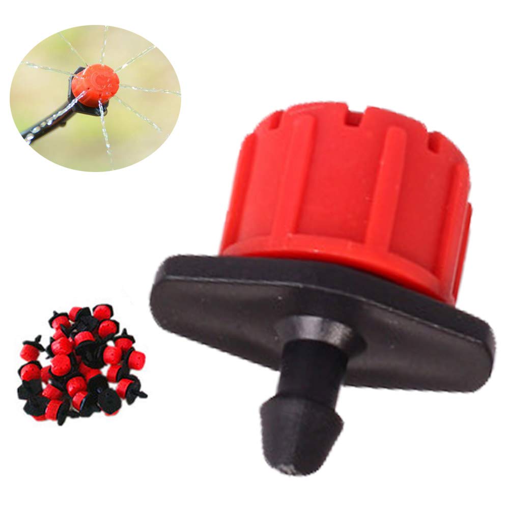 100Pcs1/4Inch Adjustable Irrigation Drippers Sprinklers Watering Sprinklers Anti-Clogging Emitter Dripper Red Garden Supplies