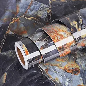 GK Trading Starlite Blue High Gloss Marble Self Adhesive Wallpaper for Almirah Cupboard Door Decorative Furniture Interior & Renovation Projects (2x4 Feet)