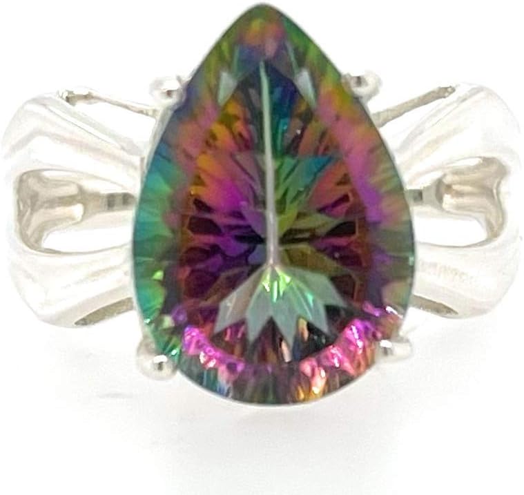 2ct Mystic Topaz 925 Solid Sterling Silver Ring Size 6.5, 7, 7.5, 8