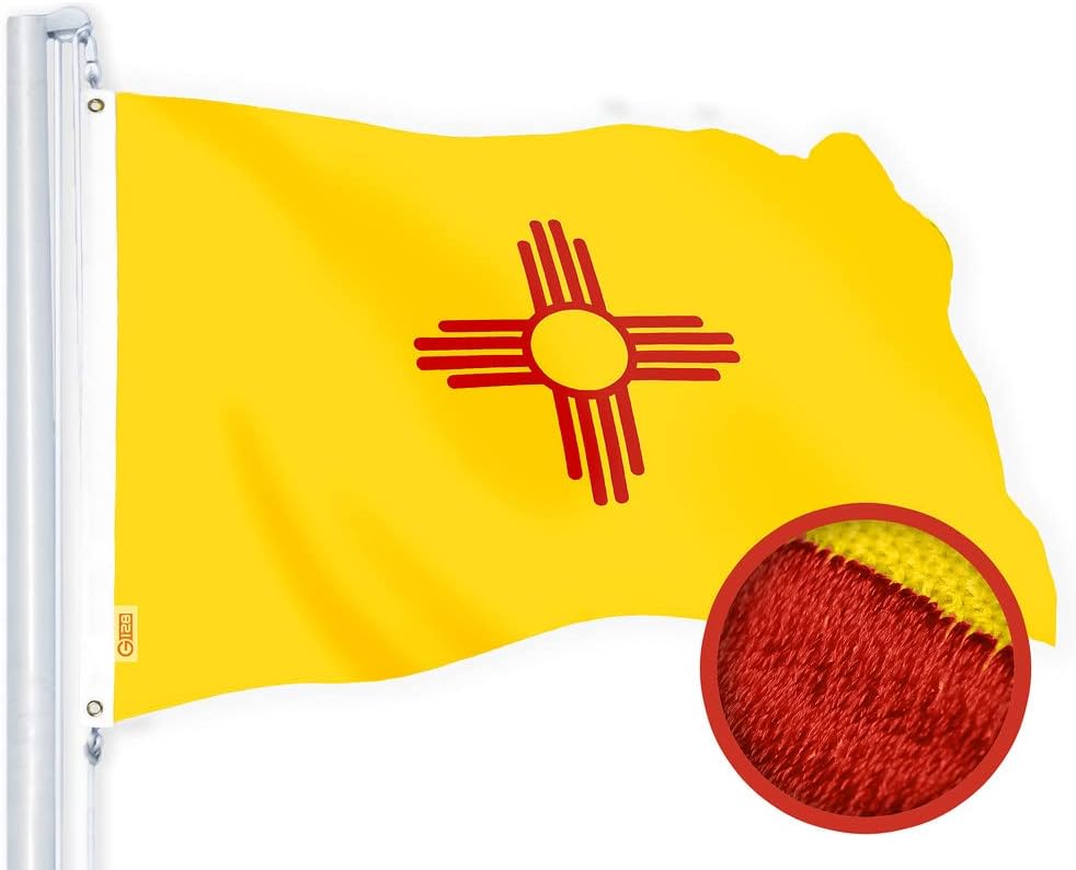 G128 New Mexico State Flag | 3x5 Ft | ToughWeave Series Embroidered 300D Polyester | Embroidered Design, Indoor/Outdoor, Brass Grommets