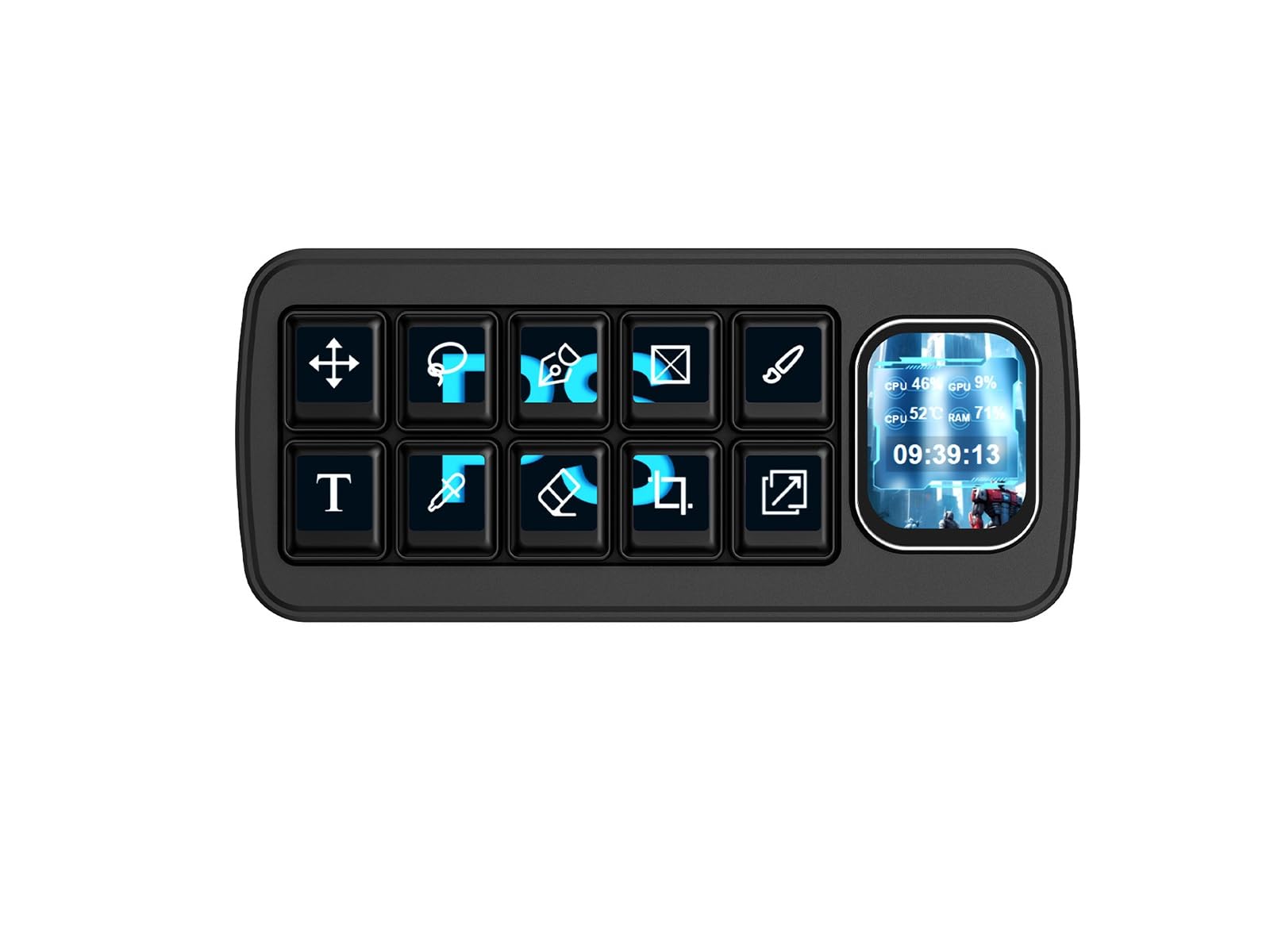 waveshare MK10 Multi-Functional AI Voice Control Panel，10 × 0.85inch Mechanical LCD Keys with a 2.01inch Secondary Screen,Supports Speech Recognition and AI Speech Interaction (Black)
