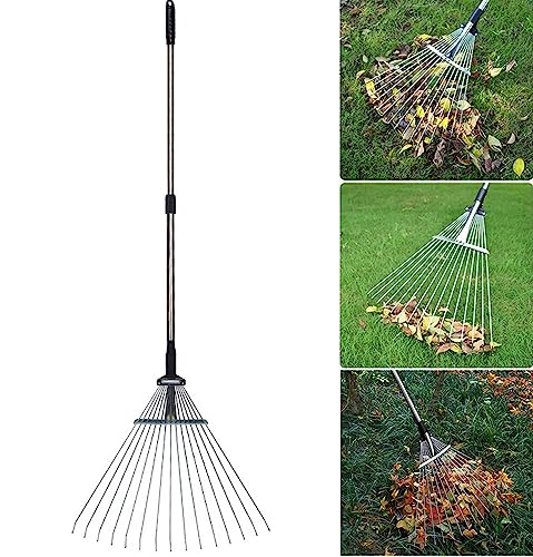 ガーデンレーキ 熊手レーキ 伸縮式ガーデンレーキ 落葉レーキ 伸縮式レーキ 園芸レーキ 芝生レーキ 落葉掃き 草刈り 庭掃除 超軽量 ガーデニング 雑草取り 長さ調整可能 (L/81-160*55CM)