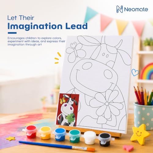 Image of Neomate Canvas Painting Kit for Kids | DIY Painting Set with 1 Printed Canvas, 6 Acrylic Paint Pots & Brush | Art and Craft Kit, Paint Kit for Kids, Birthday Gift, Return Gift, Creative Activity Set