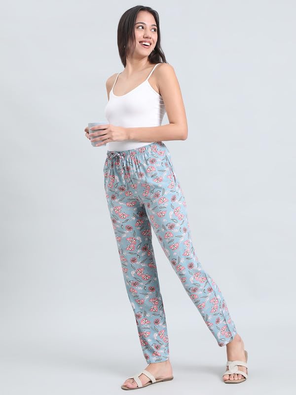 Image of GO COLORS Women Printed Woven Viscose Mid Rise Lounge Pants