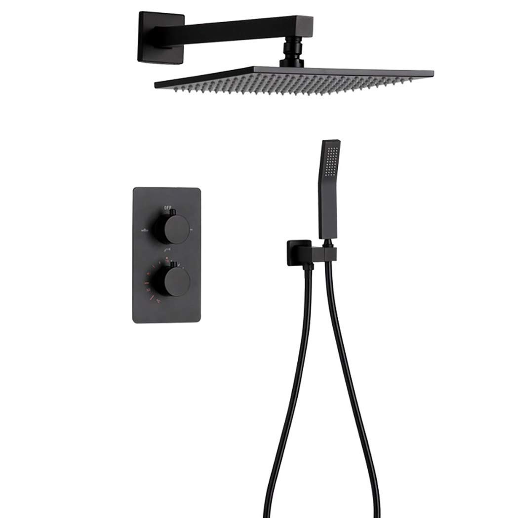 Ducha de lluvia termostática de latón negro mate empotrada GOODBZ de 8 a 12 pulgadas