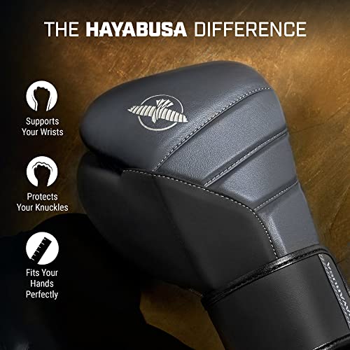 Hayabusa T3 Boxing Gloves For Men And Women Wrist And Knuckle Protection, Dual-X Hook And Loop Closure, Splinted Wrist Support, 5 Layer Foam Knuckle Padding - Charcoal/Black, 18 Oz #TOP1