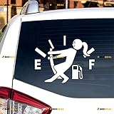 Girl Driver Pulling Gas Gauge Empty High Gas Consumption Fuel Sticker Decal Vinyl for Car Truck Bumper Window Choose Size Color Die Cut No Background (6'' x 4.7' (15.2cm x 12cm), White)