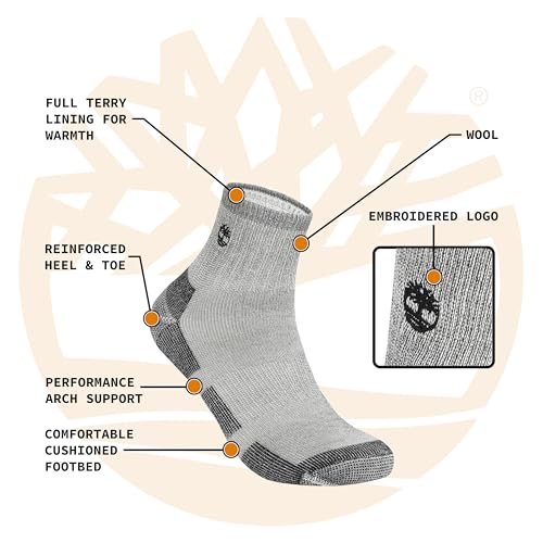 Timberland Men's Wool, Hiking, Winter, Thermal Boot, Full Cushioned Low Cut Quarter Socks with Arch Support2