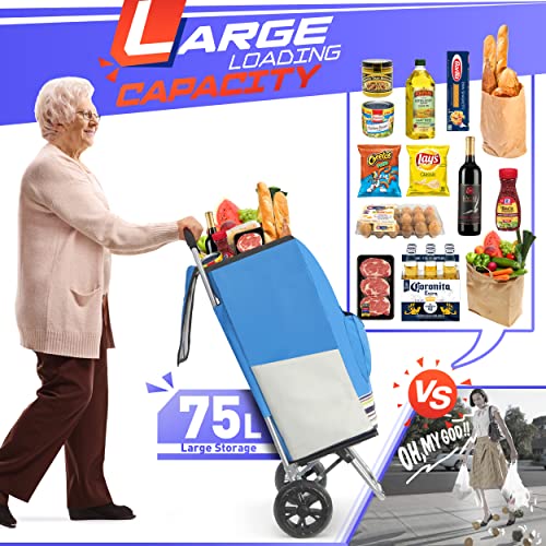 WONSEFOO Einkaufstrolley, Klappbarer Trolley Einkaufstrolley bis 50kg Einkaufswagen Wasserdichter 75L Shopping Trolley… – Bild 4