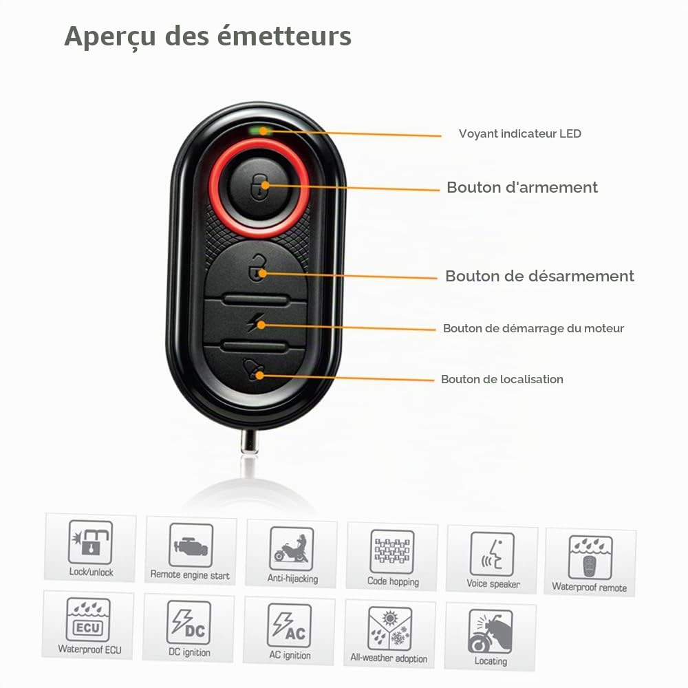 Antivol Moto ERYUE 1 Voie 986E Alarme Système Moteur Démarrage Distance Immobilisation Mini Émetteur