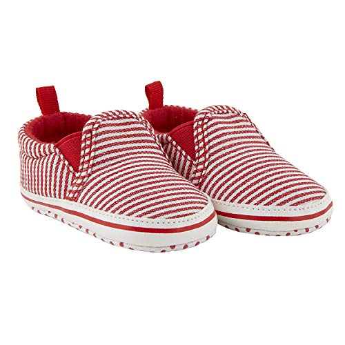 Image of Stephan Baby Non-Slip Canvas Shoe-Style Foot Finders, Stripes, Red & White, Fits 6-12 Months